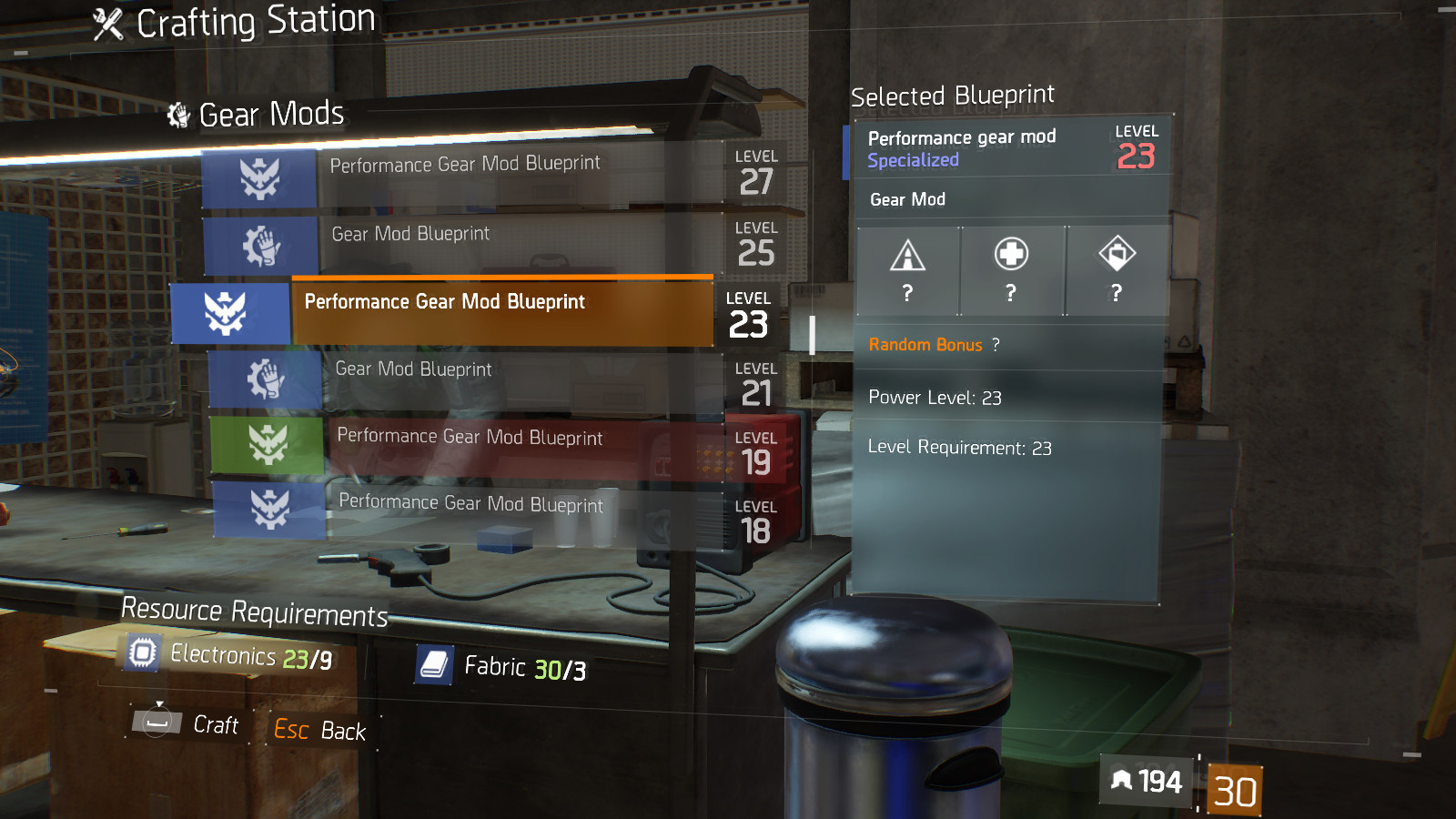 Performance Gear Mod Blueprint Crafting Blueprint Item The Division Field Guide